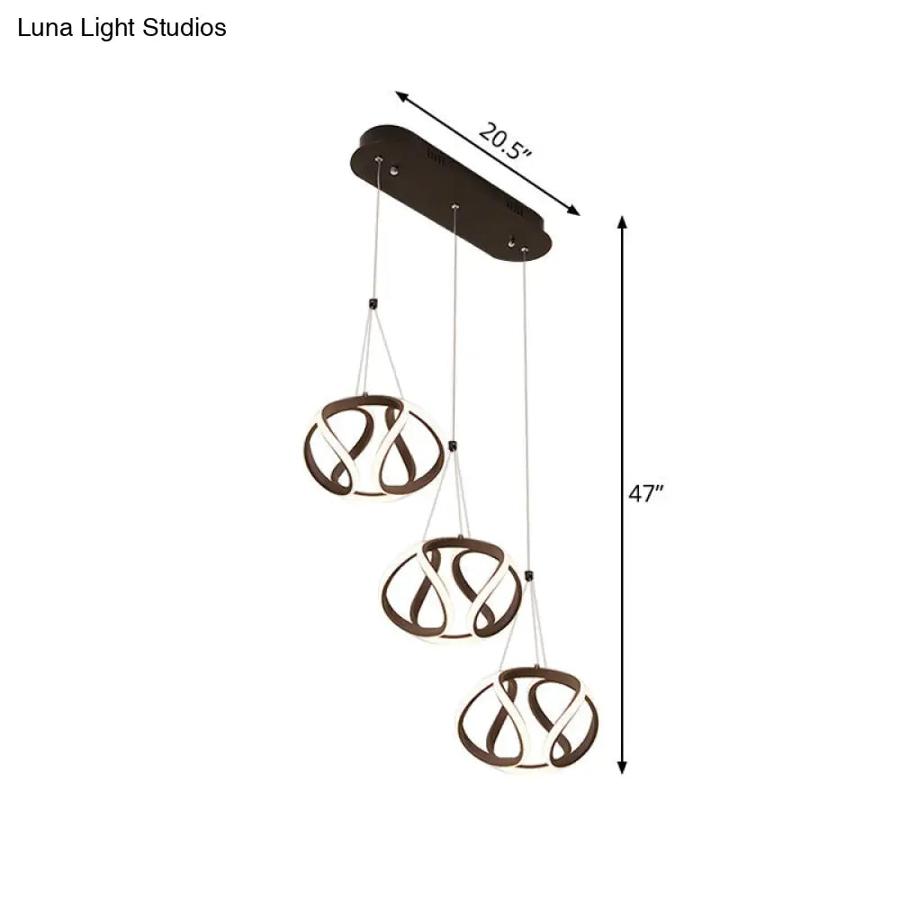 Modern Waving Acrylic Island Pendant Light: Brown Hanging Ceiling Light with Adjustable Cords (3/5-Light)