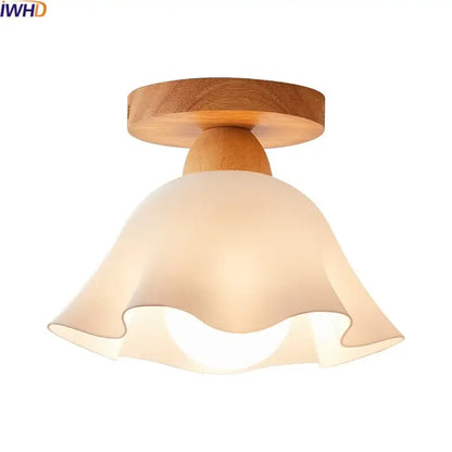 Modern wavy frosted glass ceiling lamp with light brown wooden base featuring decorbites led wood acrylic design