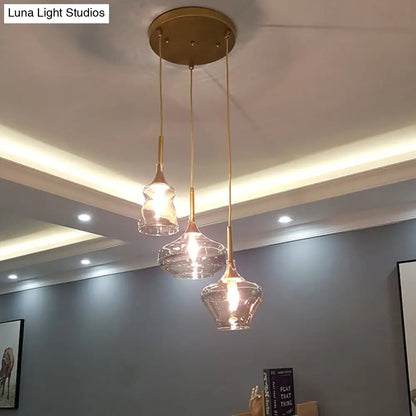 Modern Wavy Glass Ceiling Light with 3 Bulbs and Gold Pendant