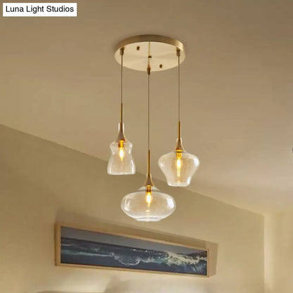 Modern Wavy Glass Ceiling Light with 3 Bulbs and Gold Pendant