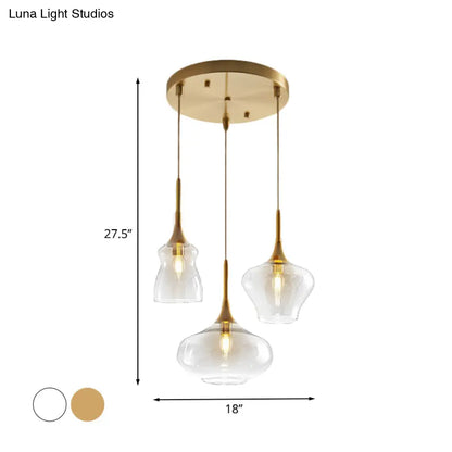 Modern Wavy Glass Ceiling Light with 3 Bulbs and Gold Pendant