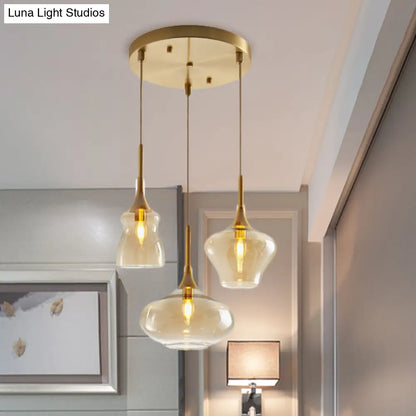 Modern Wavy Glass Ceiling Light with 3 Bulbs and Gold Pendant