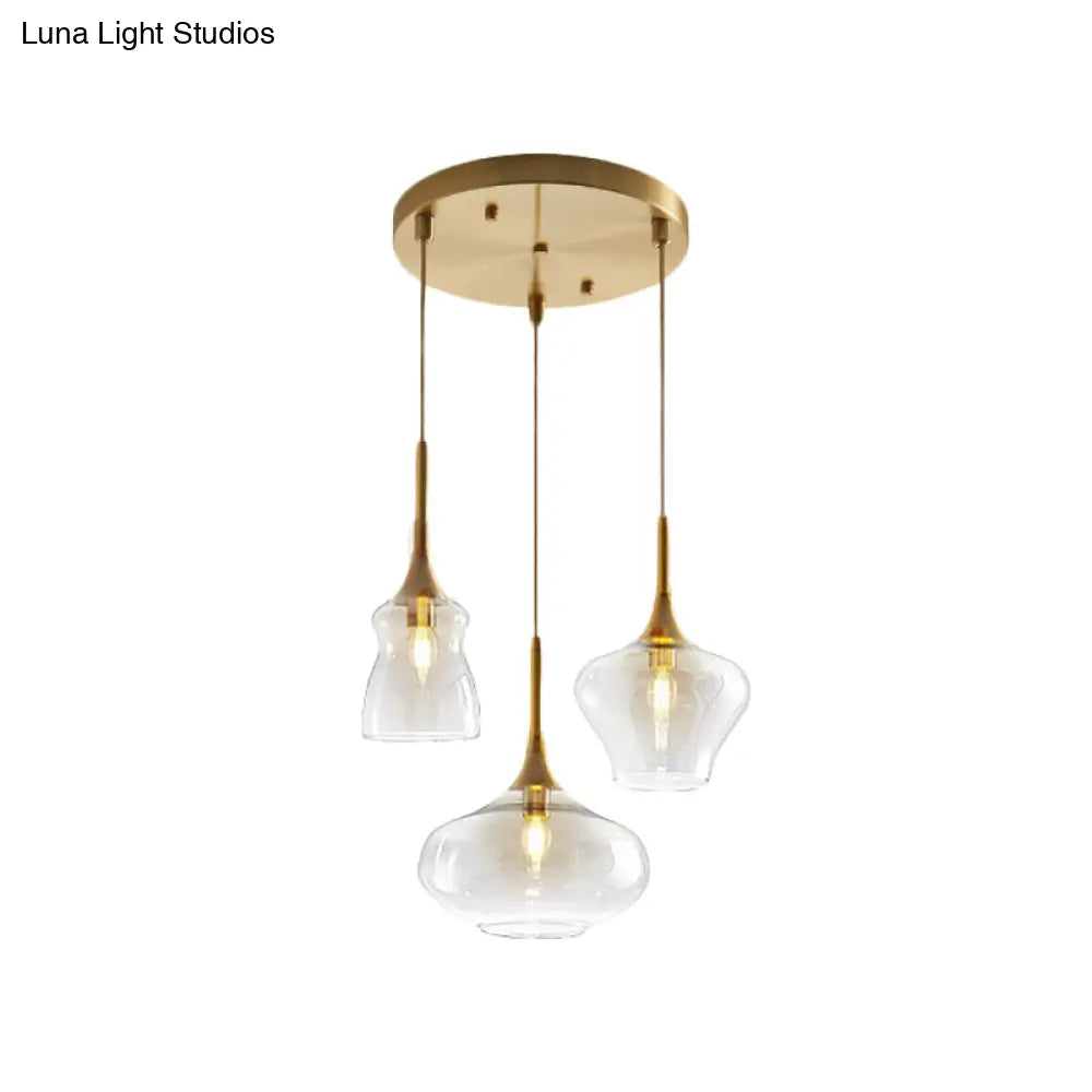 Modern Wavy Glass Ceiling Light with 3 Bulbs and Gold Pendant