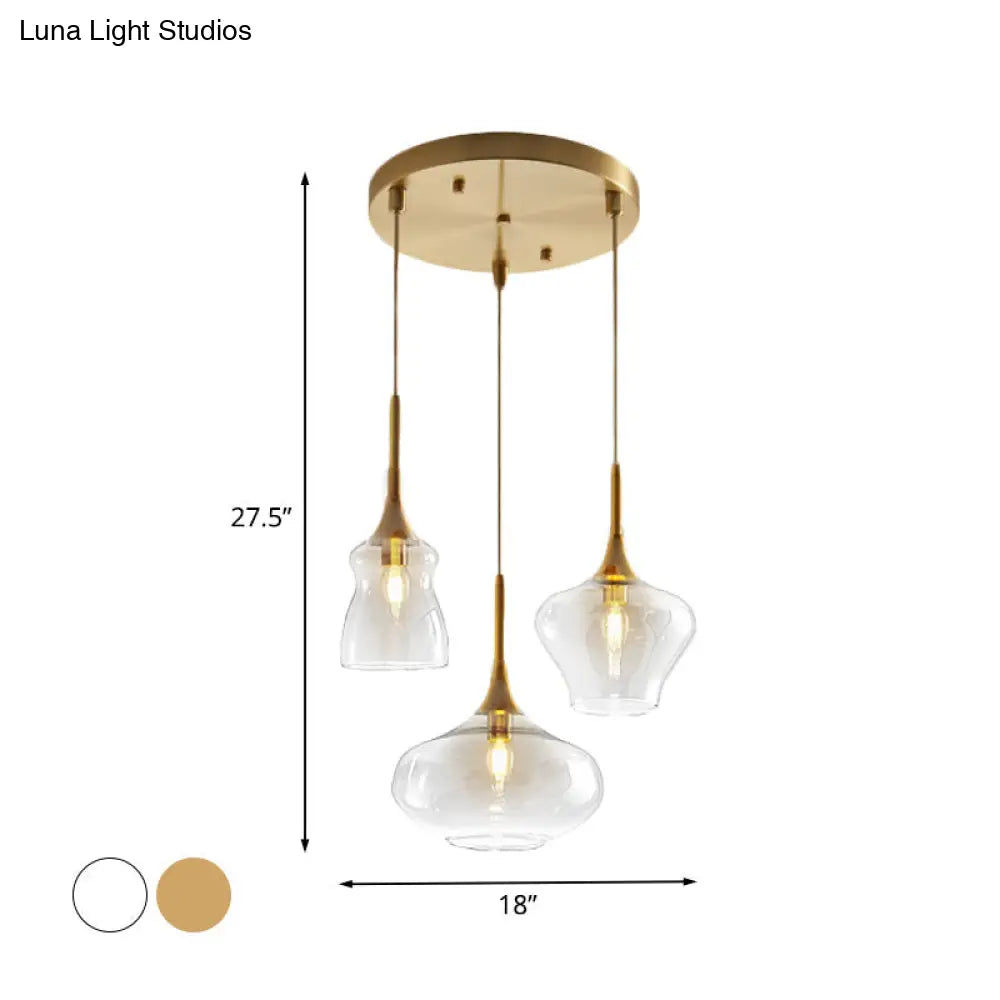 Modern Wavy Glass Ceiling Light with 3 Bulbs and Gold Pendant