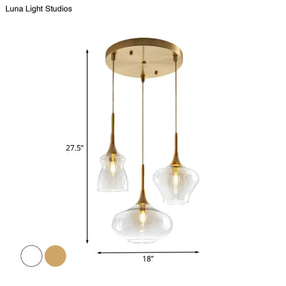 Modern Wavy Glass Ceiling Light with 3 Bulbs and Gold Pendant