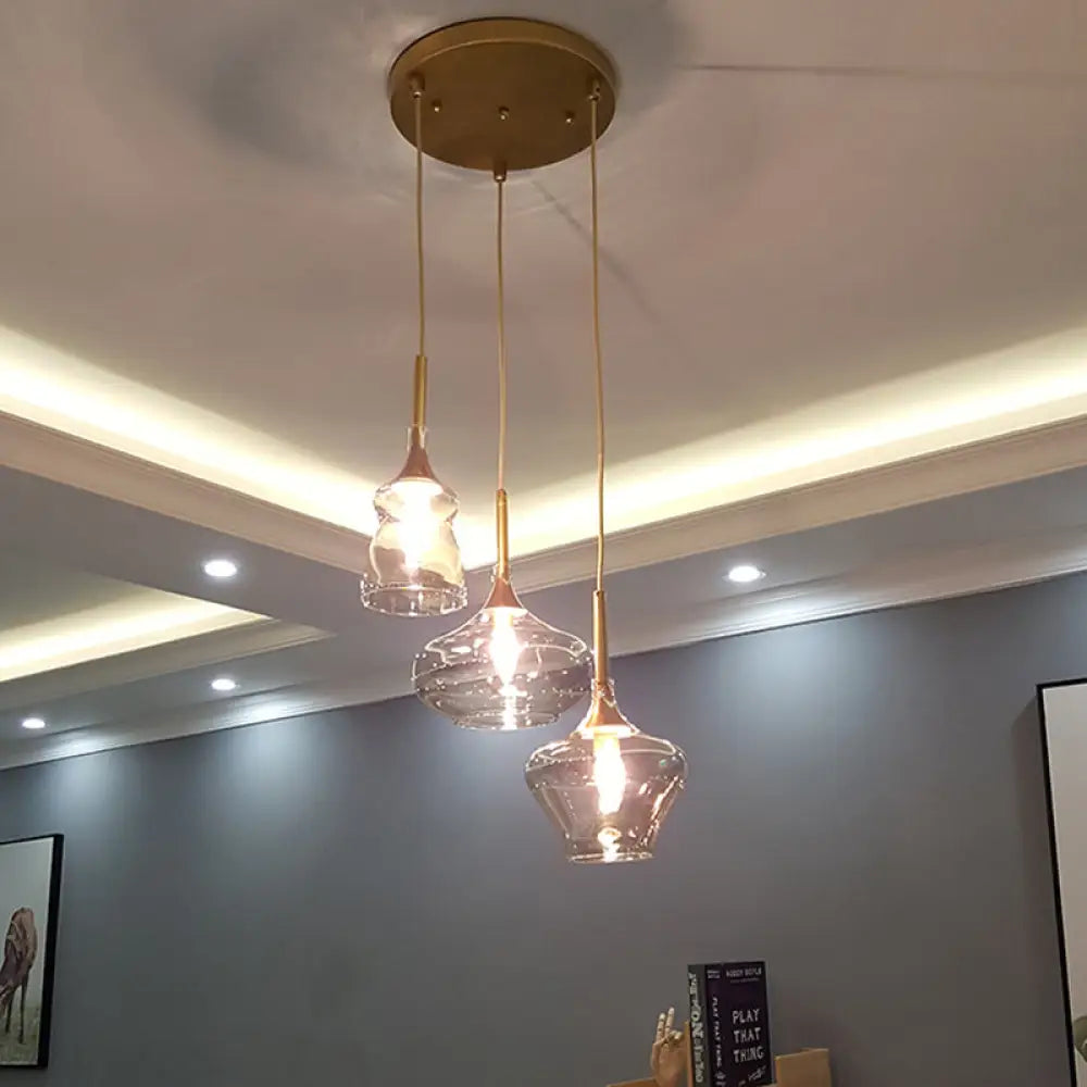 Modern Wavy Glass Ceiling Light with 3 Bulbs and Gold Pendant