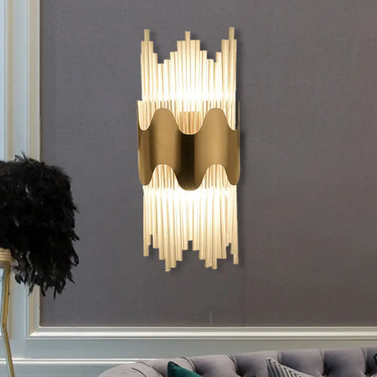 DecorBites™ DecorBites™ Modern Wavy Wall Sconce with Clear Crystal and 2 Lights in Brass Finish for Bedroom Lighting