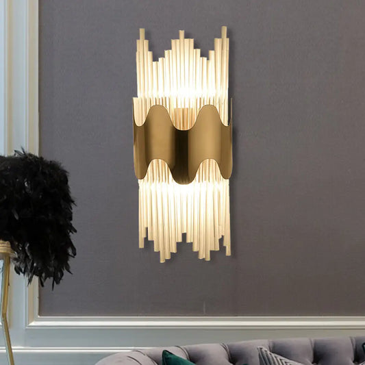 DecorBites™ DecorBites™ Modern Wavy Wall Sconce with Clear Crystal and 2 Lights in Brass Finish for Bedroom Lighting
