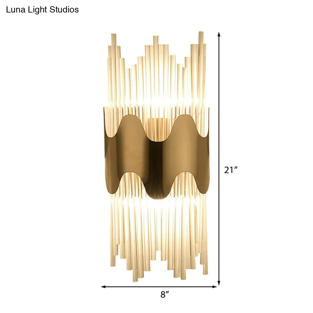 DecorBites™ DecorBites™ Modern Wavy Wall Sconce with Clear Crystal and 2 Lights in Brass Finish for Bedroom Lighting