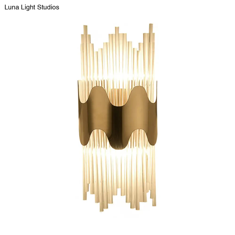 DecorBites™ DecorBites™ Modern Wavy Wall Sconce with Clear Crystal and 2 Lights in Brass Finish for Bedroom Lighting