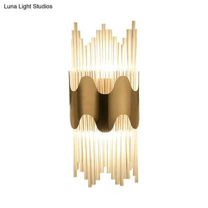 DecorBites™ DecorBites™ Modern Wavy Wall Sconce with Clear Crystal and 2 Lights in Brass Finish for Bedroom Lighting