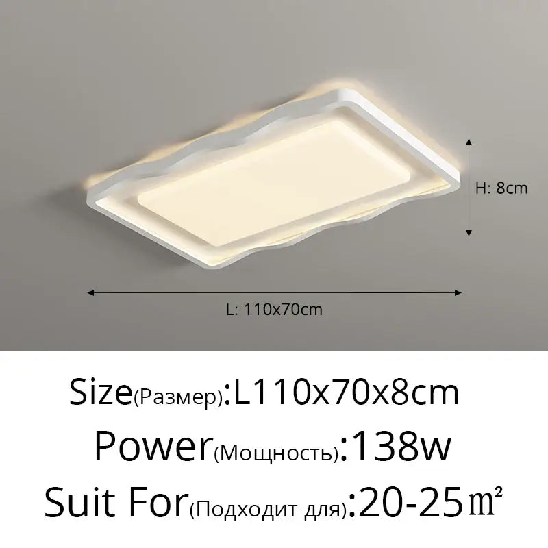 Modern wavy white cream style led ceiling lamp with sleek rectangular design and soft diffused glow for living room decorbites cream style
