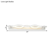 White 24-inch modern wavy twist acrylic vanity sconce with sculpted design and decorative finials for bedroom wall light