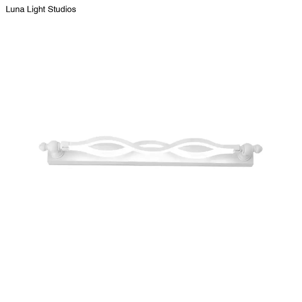 Modern wavy white twist acrylic vanity sconce with sculpted design and decorative spherical finials for bedroom wall light