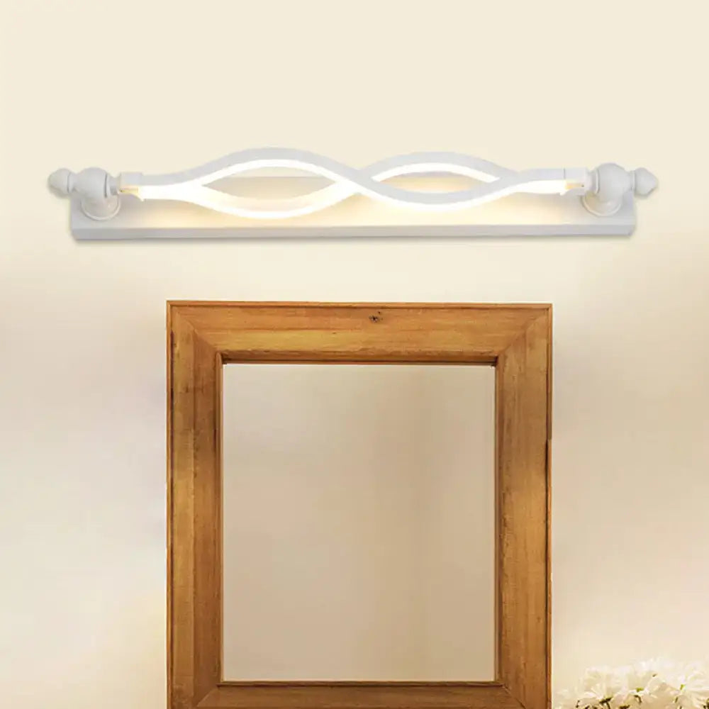 Modern wavy white twist acrylic vanity sconce with sleek wave design and decorative finials for bedroom wall lighting