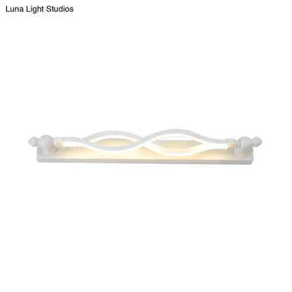 Modern wavy white twist acrylic vanity sconce with a sleek wave-like design and rounded end caps for bedroom wall lighting