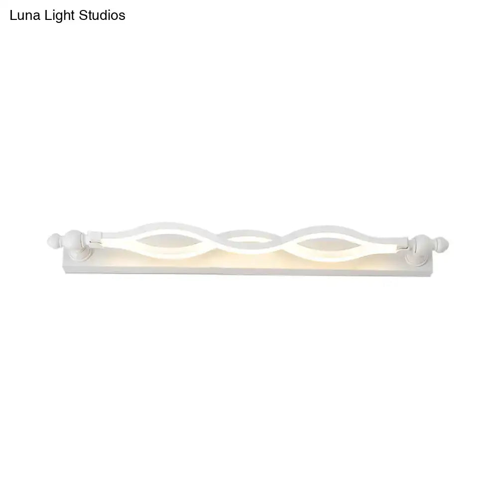 Modern wavy white twist acrylic vanity sconce with sleek design and decorative finials for bedroom wall lighting