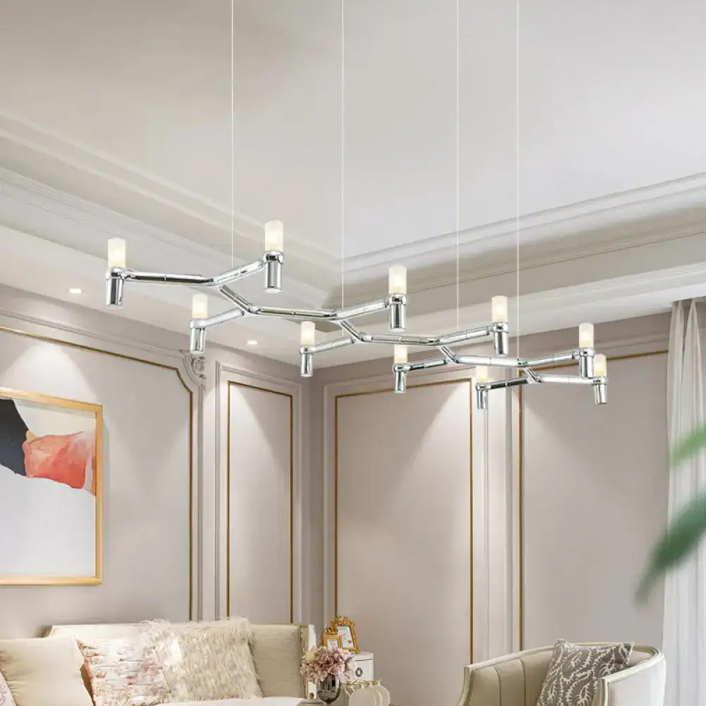 DecorBites™ contemporary 10-head ceiling pendant with aluminum alloy shade in black white chrome finish and frosted glass tubes
