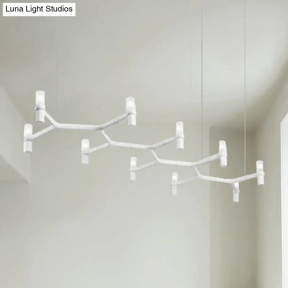 DecorBites™ contemporary white ceiling pendant with aluminum alloy shade and 10 cylindrical lights in black white chrome options