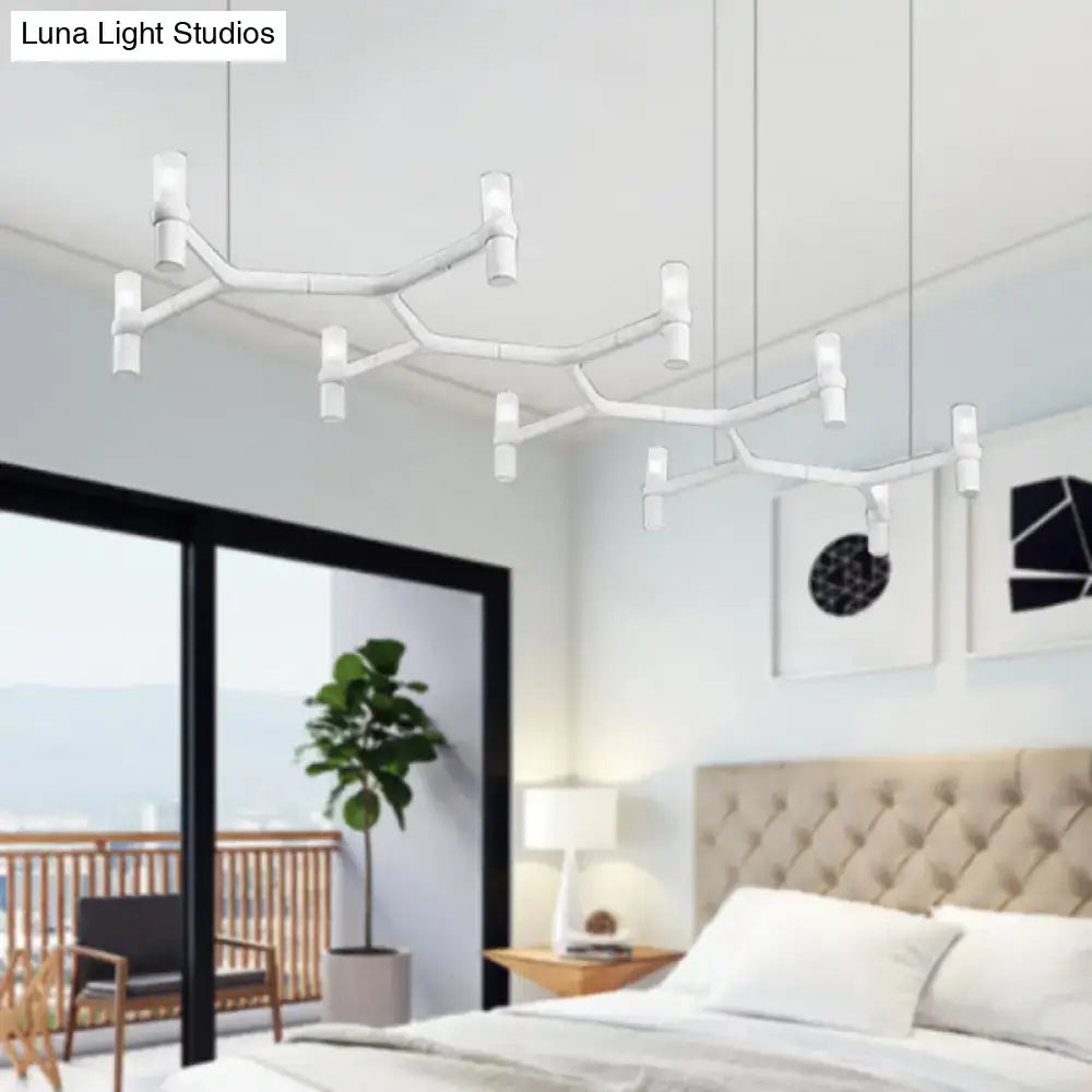Decorbites contemporary 10-head ceiling pendant with white aluminum alloy shade and black white chrome industrial design
