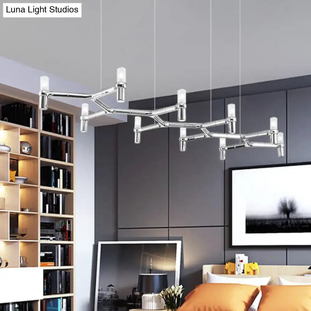 DecorBites contemporary 10-head ceiling pendant with aluminum alloy shade in chrome featuring frosted glass fixtures