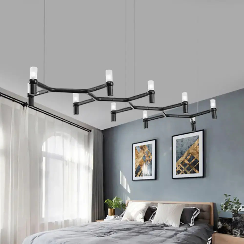 Black industrial-style ceiling pendant with 10 cylindrical frosted bulbs and aluminum alloy shade by DecorBites