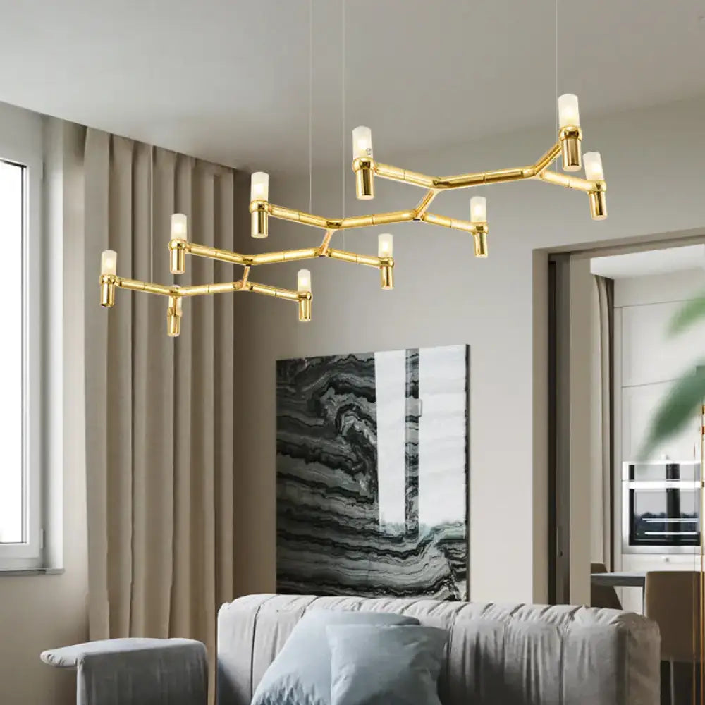 DecorBites contemporary 10-head ceiling pendant with gold aluminum alloy shade and bamboo-inspired design