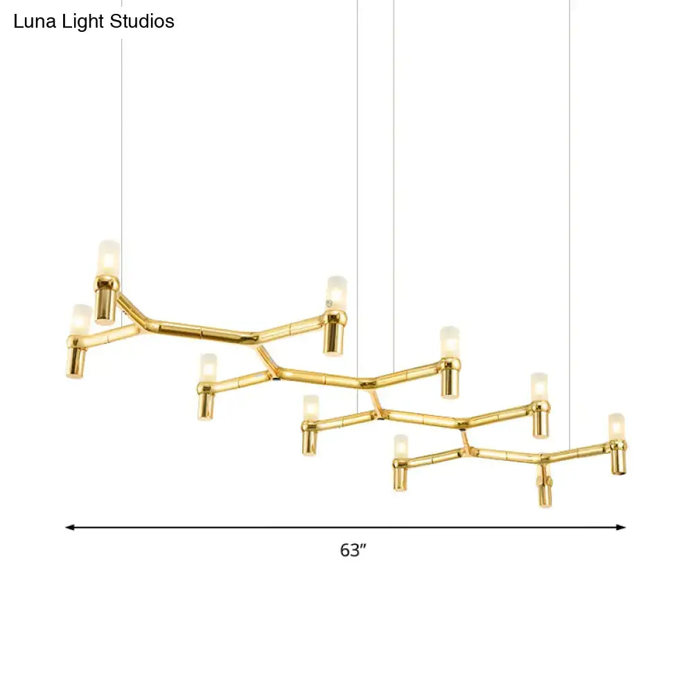 Gold-toned DecorBites™ 10-head ceiling pendant with aluminum alloy shade and frosted glass candle-style bulbs
