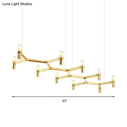 Gold-toned DecorBites™ 10-head ceiling pendant with aluminum alloy shade and frosted glass candle-style bulbs
