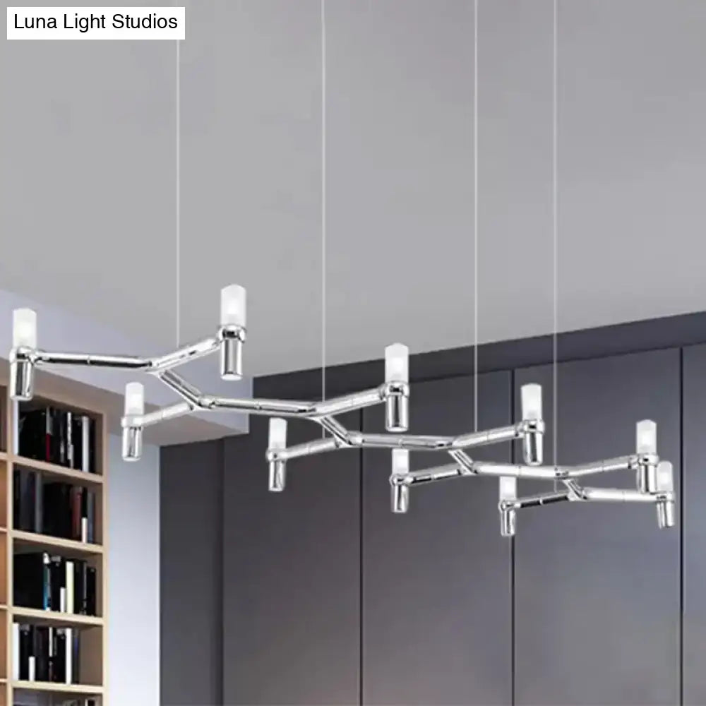 Modern chrome ceiling pendant with six frosted candle bulbs and aluminum alloy shade by DecorBites™