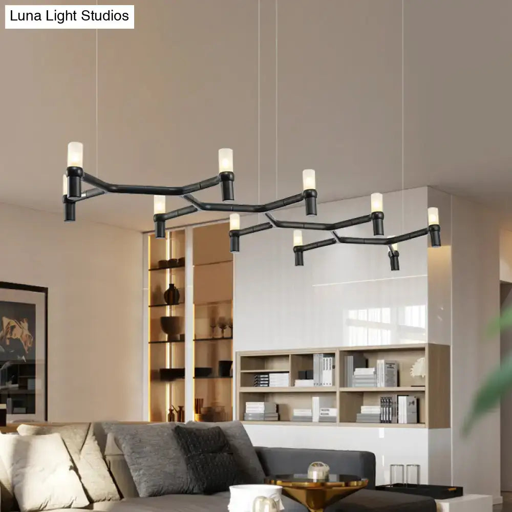 Black industrial-style DecorBites™ ceiling pendant with aluminum alloy shade and frosted glass for island lighting