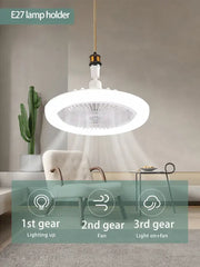 Modern white 2-in-1 ceiling fan with remote control featuring integrated led light and e27 lamp holder for easy replacement