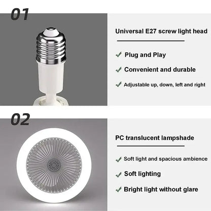 Modern white 2-in-1 ceiling fan with remote control featuring e27 screw light head and pc translucent radial fin lampshade