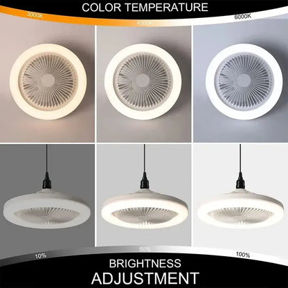 Modern white 2-in-1 ceiling fan with remote control features adjustable color temperature and brightness settings light