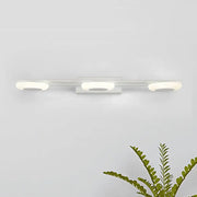 Modern white 3 light led vanity sconce wall mounted bathroom fixture with circular bulbs and adjustable color temperature