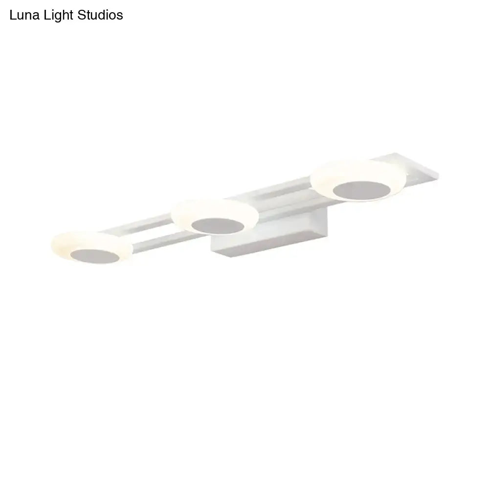 Modern white 3 light led vanity sconce wall mounted bathroom fixture with frosted glass shades and adjustable color temperature