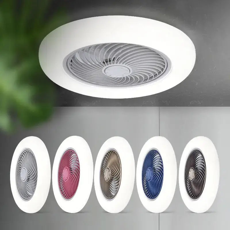 Modern white 52cm smart ceiling fan with remote control features sleek circular design and concentric blade guard for bedrooms