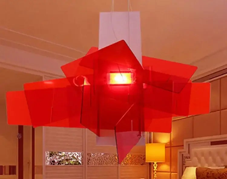 Modern white abstract led pendant lamp with red translucent acrylic panels featuring big bang led decorbites design