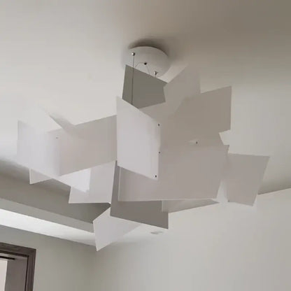 Modern white abstract led pendant lamp with angular layered panels for living room decorbites big bang led lighting