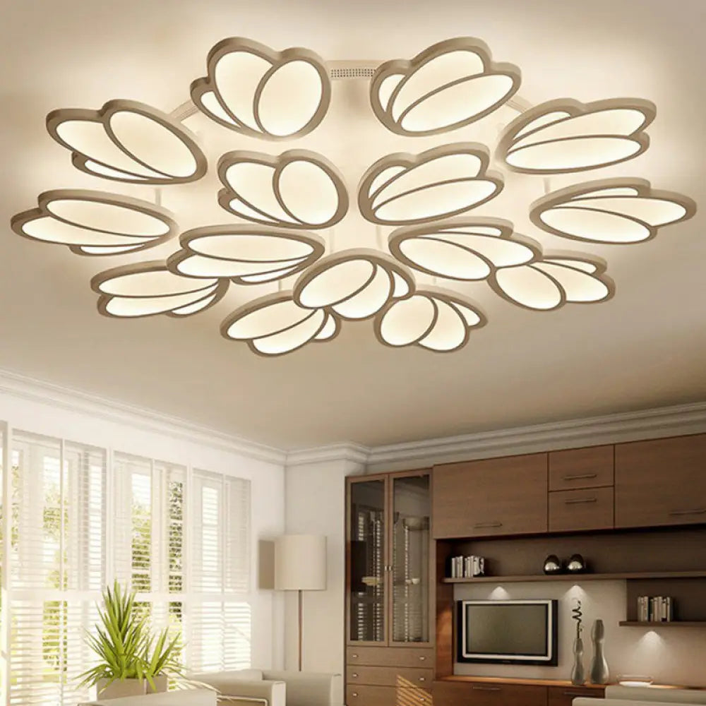 DecorBites™ DecorBites™ Modern White Acrylic Floral LED Semi Flush Ceiling Light Fixture for Living Room