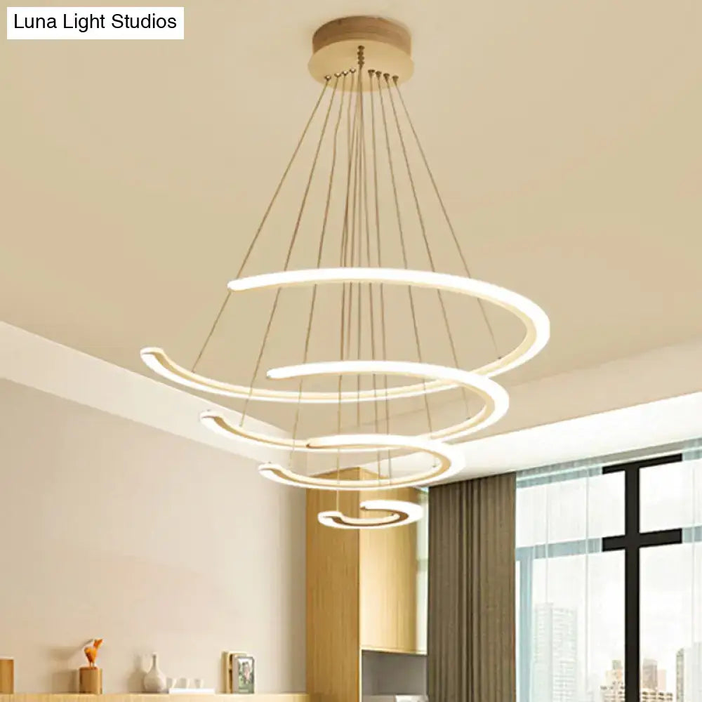 DecorBites™ C ring dining room chandelier with warm white LED acrylic lights and wooden ceiling mount in postmodern style