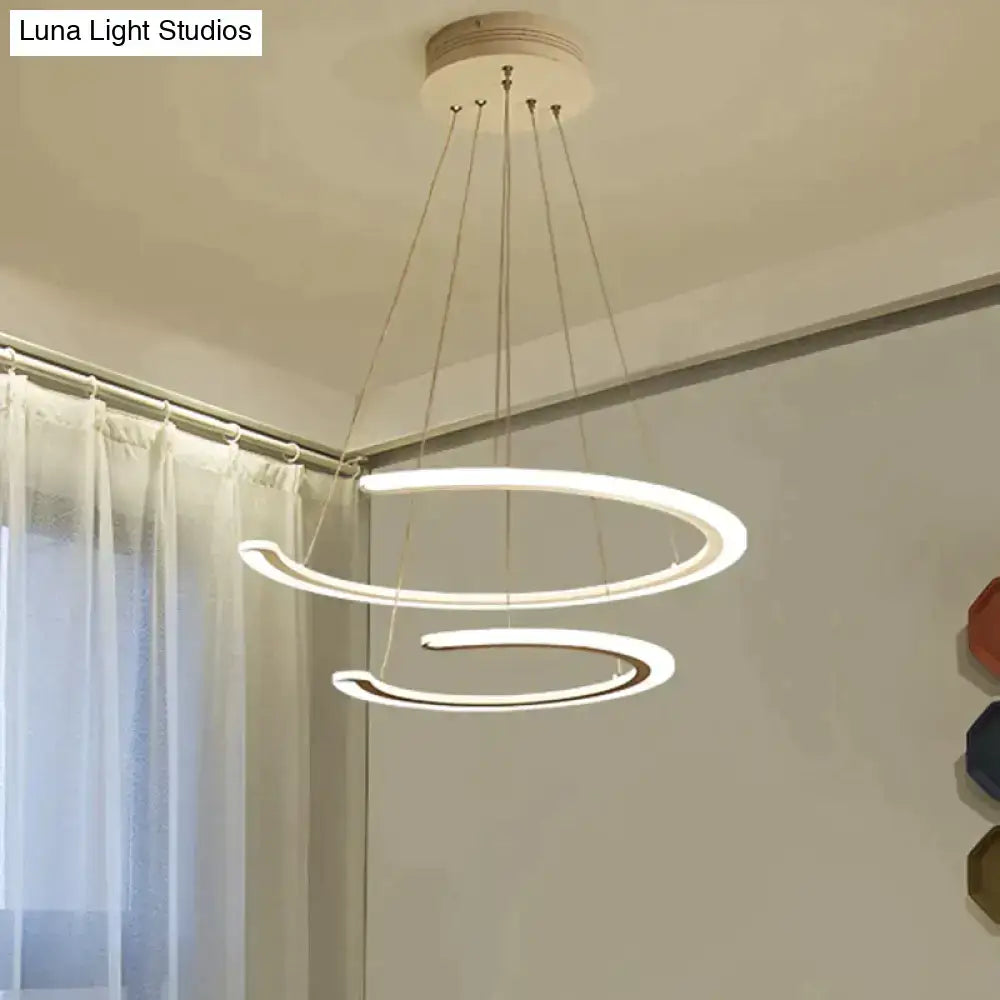 Modern DecorBites™ C Ring dining room chandelier with double-ring white acrylic LED design and minimalist cables