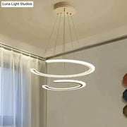 Modern DecorBites™ C Ring dining room chandelier with double-ring white acrylic LED design and minimalist cables