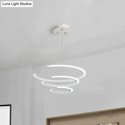 Modern white acrylic led decorbites c ring dining room chandelier with three spiraling rings in warm light