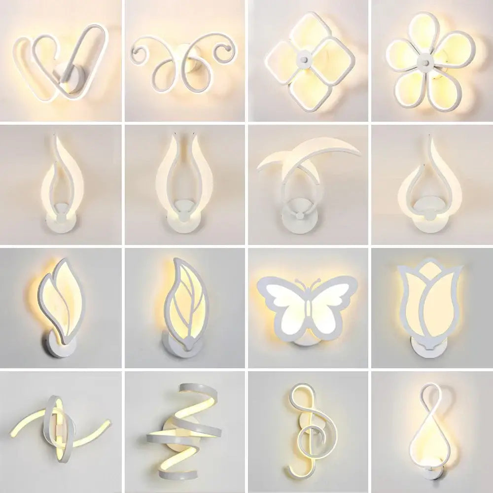 Modern white acrylic led wall sconce light with sleek heart flower leaf butterfly designs for bedroom corridor decorbites led wall