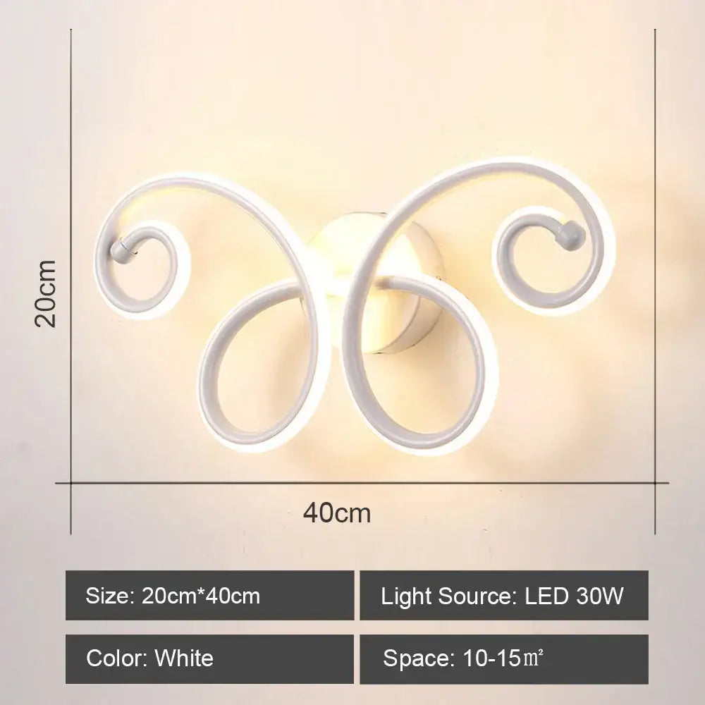 Modern white acrylic led wall sconce light with elegant swirling spiral design for bedroom corridor decorbites led wall