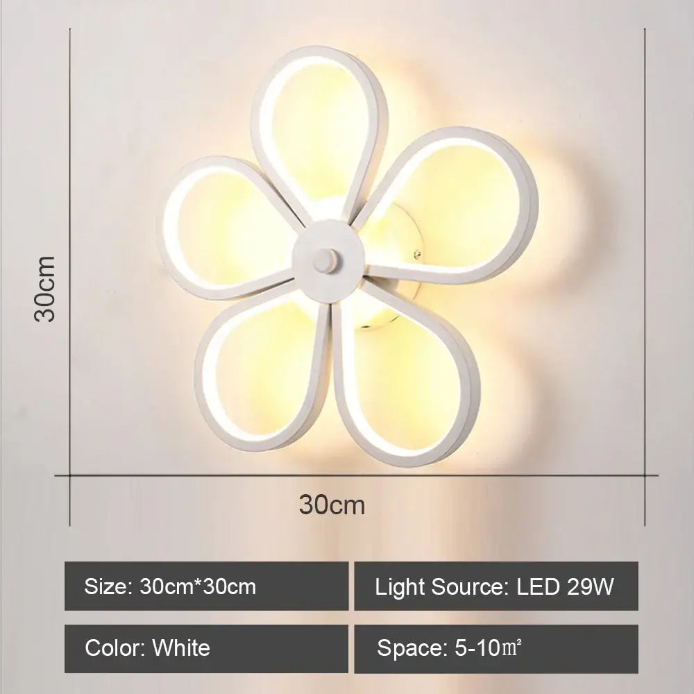 Modern white acrylic led wall sconce light with five-petal flower design and illuminated contours for bedroom decorbites led wall use
