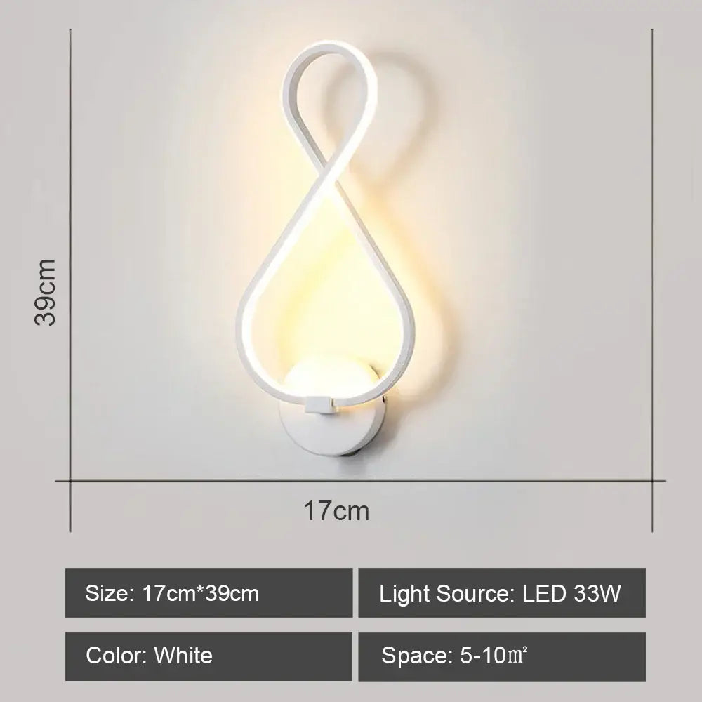 Modern white acrylic infinity-loop led wall sconce light featuring sleek decorbites led wall design for bedroom corridor