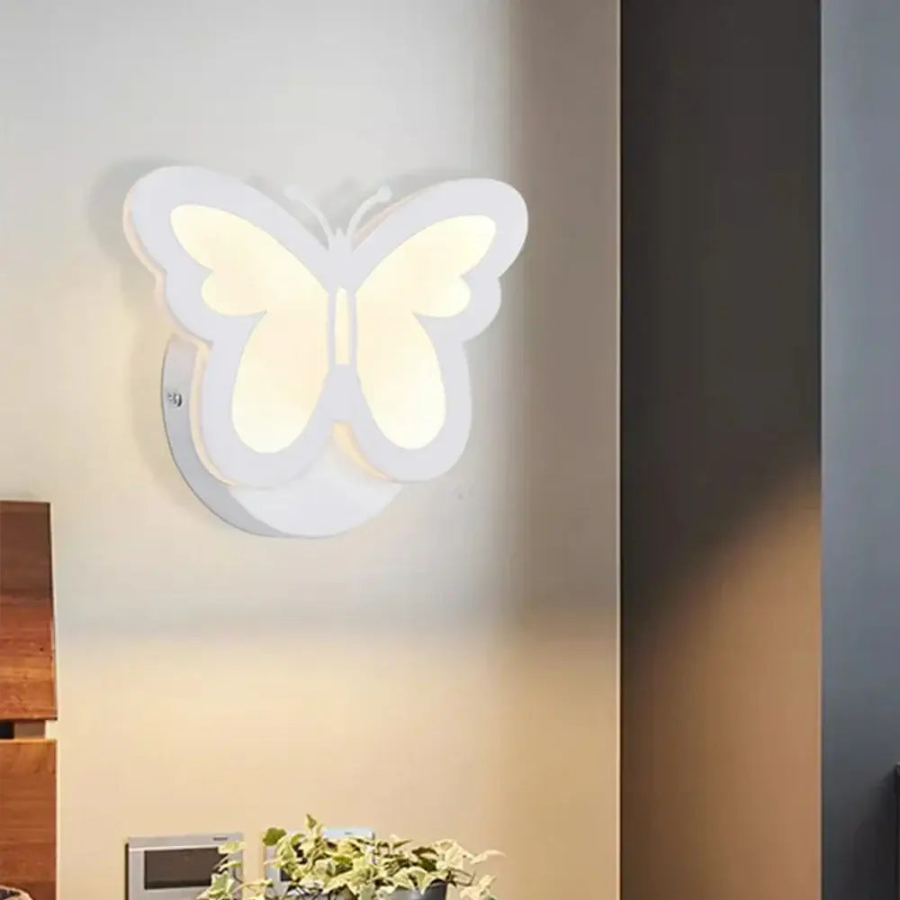 Modern white acrylic led wall sconce light with butterfly shape and warm glow for bedroom corridor decorbites led wall