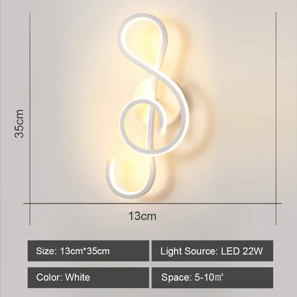 Modern white acrylic led wall sconce light shaped like a musical treble clef for bedroom corridor decorbites led wall